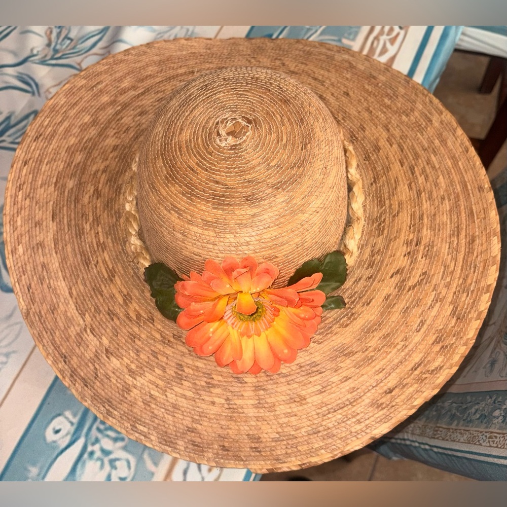 Straw Sun Hat with Orange Flower